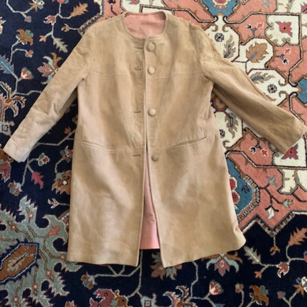 Suade Jacket, Beige, no brand on it, has some numbers under the lining inside.
